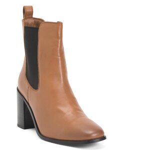 JOURNEE Cognac Leather Rowan Heeled Chelsea Boots